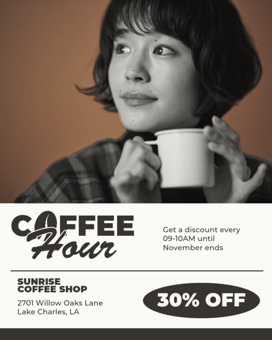デザインの参考になる「COFFEE Hour SUNRISE COFFEE SHOP」のテンプレートデータ